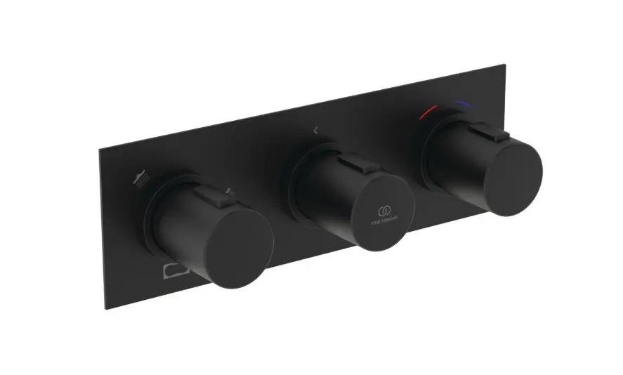 Ideal Standard Ceratherm C100 Termostatická sprchová batéria pod omietku, na 3 spotrebiče, s telesom, hodvábna čierna Ideal Standard Ceratherm C100 Termostatická sprchová batéria pod omietku, na 3 spotrebiče, s telesom, hodvábna čierna